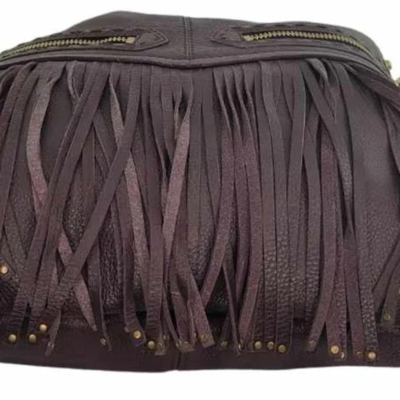 💋STUNNING💋  GENUINE LEATHER BRISTOL FRINGE HOBO BAG in BROWN - Picture 6 of 14